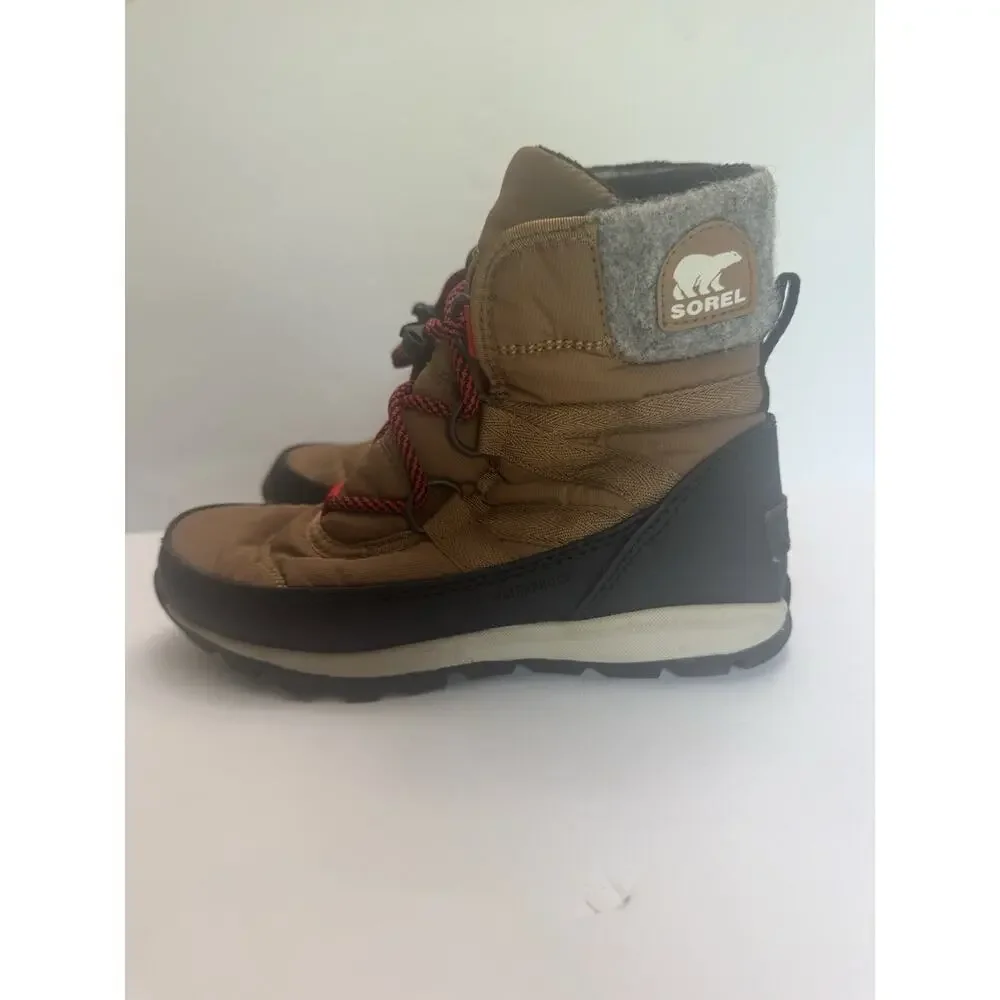 Sorel Whitney Short Lace Waterproof Winter Boots Kids Brown Red Size 13
